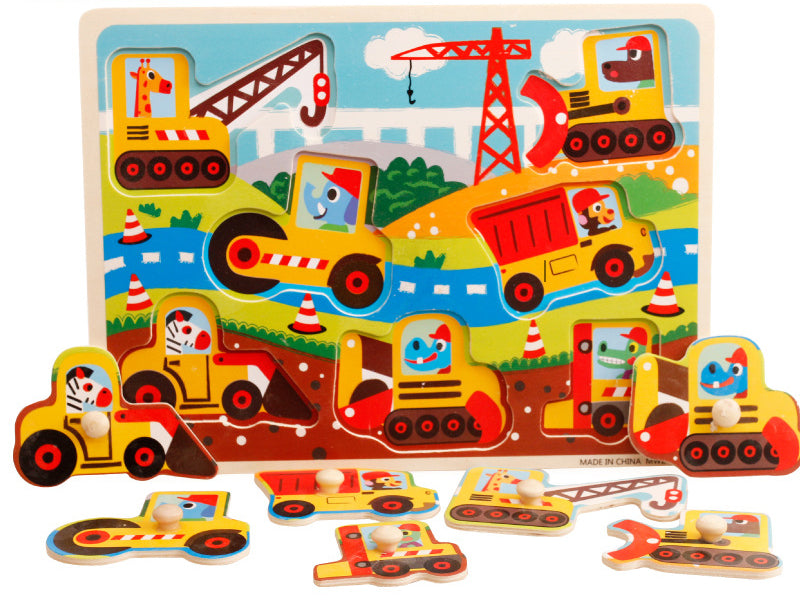 Wooden Puzzle w-handle - Construction Car
