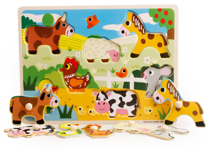 Wooden Puzzle w-handle - Farm