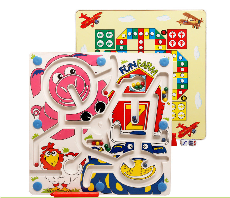 2 in 1 Fun Farm Magnetic Pen Maze & Aircraft Chess