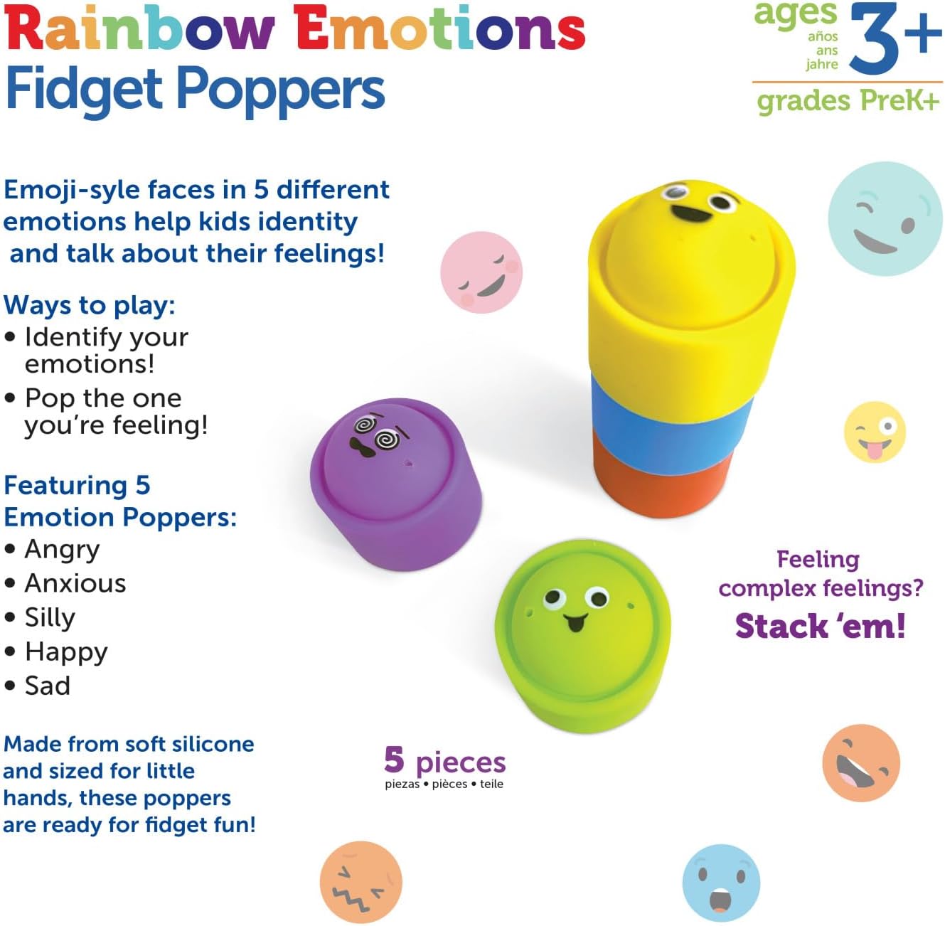 Rainbow Emotion Fidget Poppers（5 件）