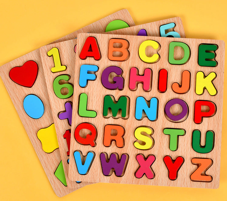 Wooden Numbers Shapes and Alphabet Board