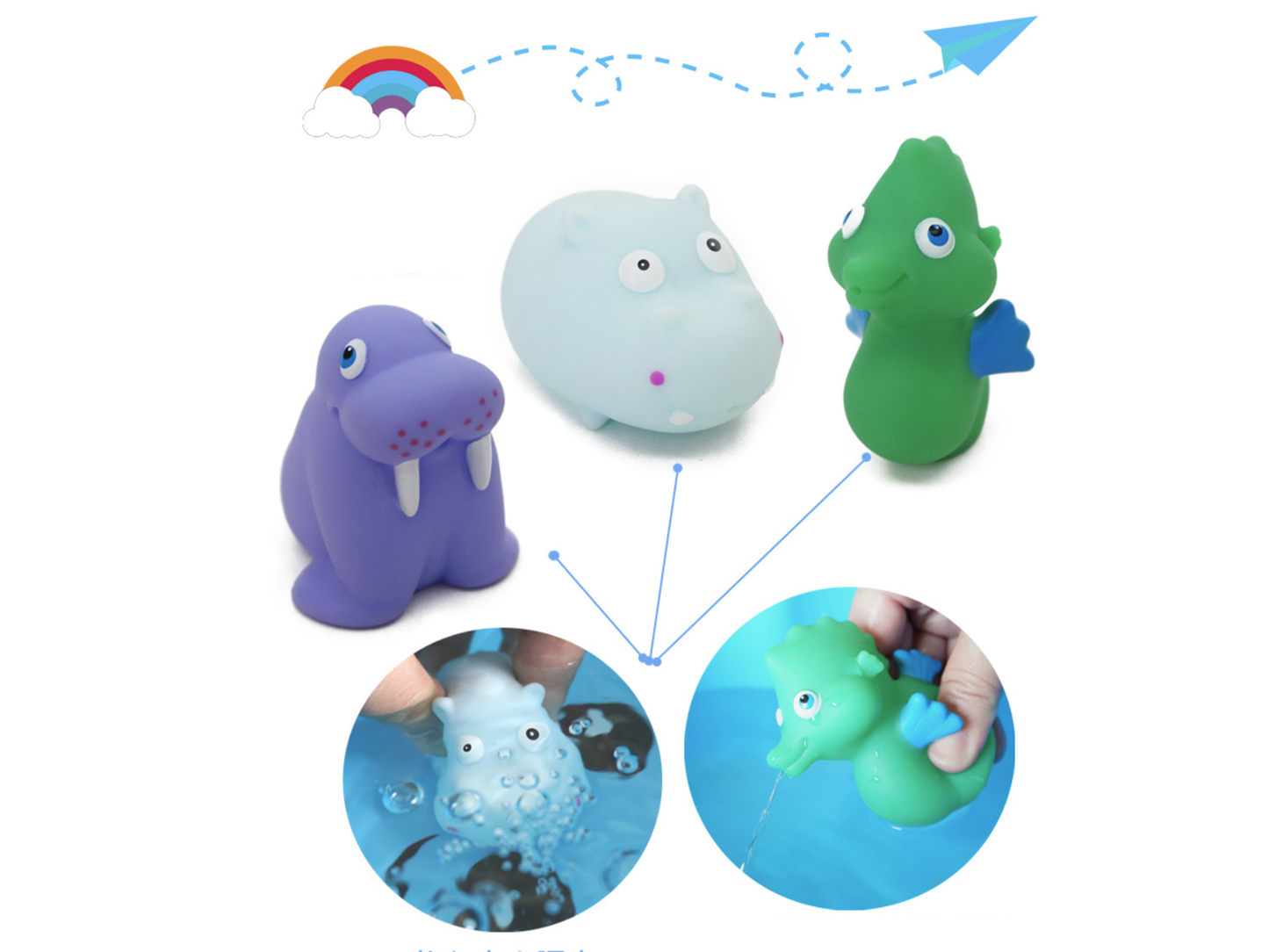 ME100FUN Fishing Water Game Set C - Five Squeezing Squeaky and Squirt Water Friends