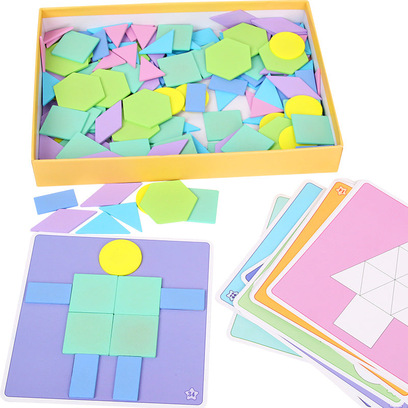 190pcs Wooden Geometric Shape Blocks (Macaron color)