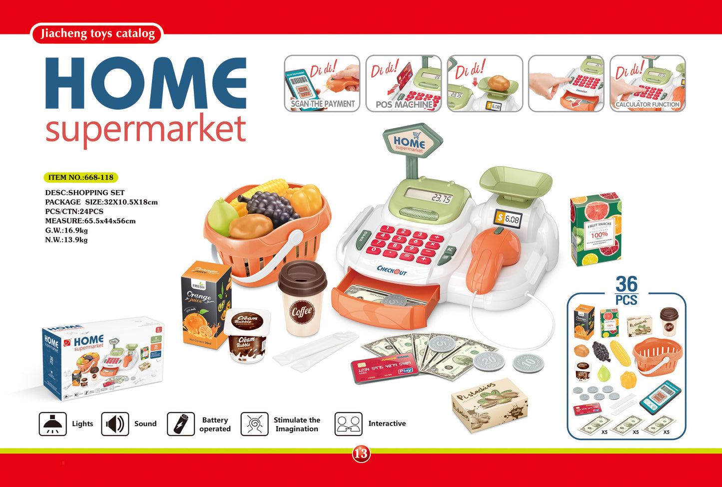 Home Supermarket- Cash Register with light and sound (36pcs)