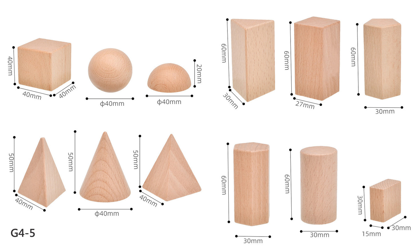 12pcs Wooden Basic 3 Dimensional Models Geometric Solids