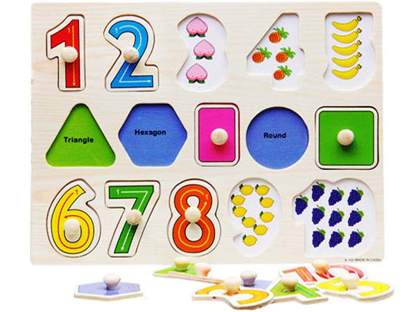 Wooden Puzzle w-handle -  Number & Shapes