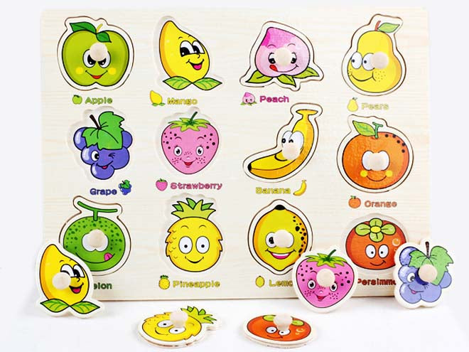 Wooden Puzzle w-handle - Fruit
