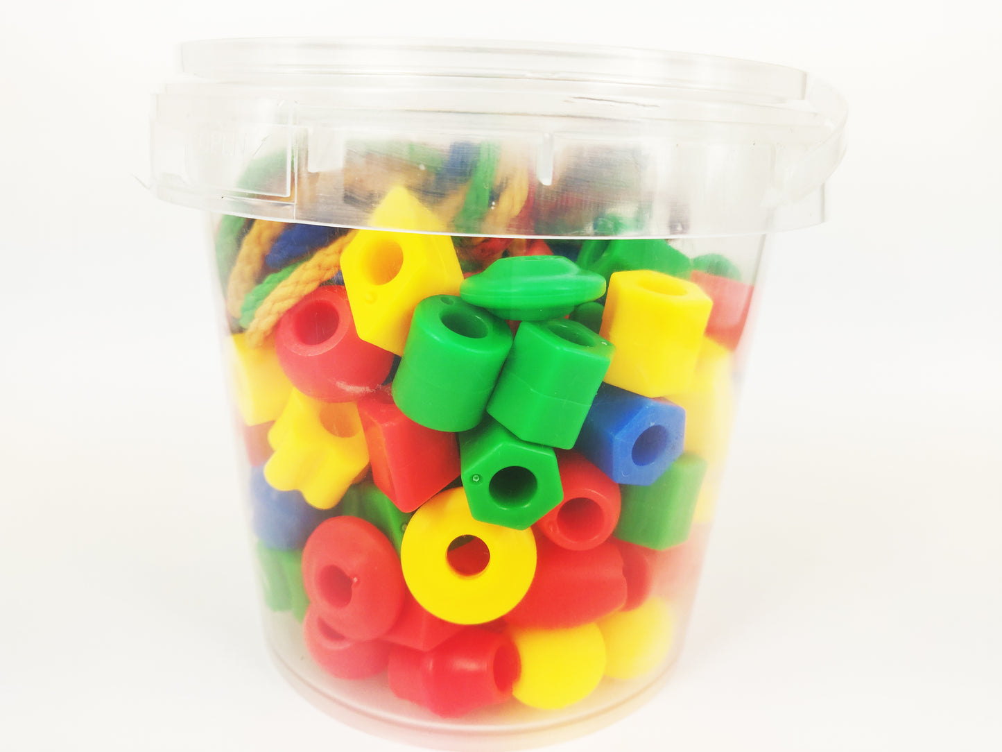 120 pcs Assorted Plastic Lacing Beads in a Bucket