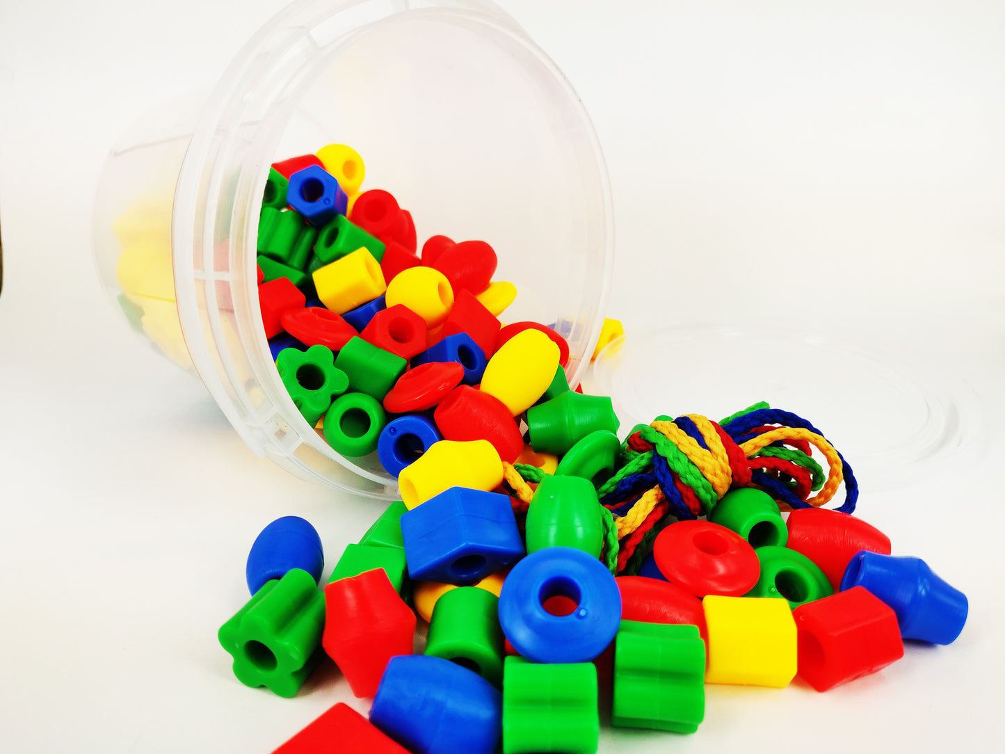 120 pcs Assorted Plastic Lacing Beads in a Bucket
