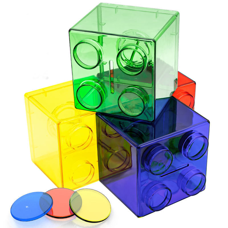Transparent Block Piggy Bank with Coins
