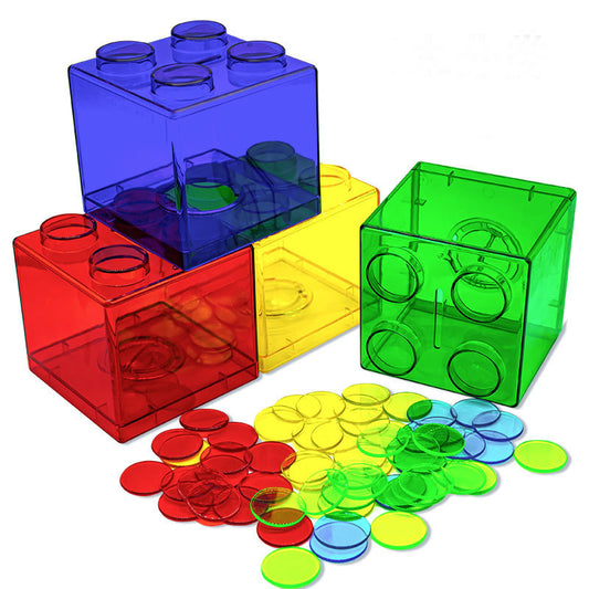 Transparent Block Piggy Bank with Coins