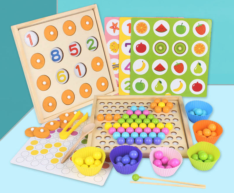 2 in 1 Wooden Tweezers Bead & Memory Game