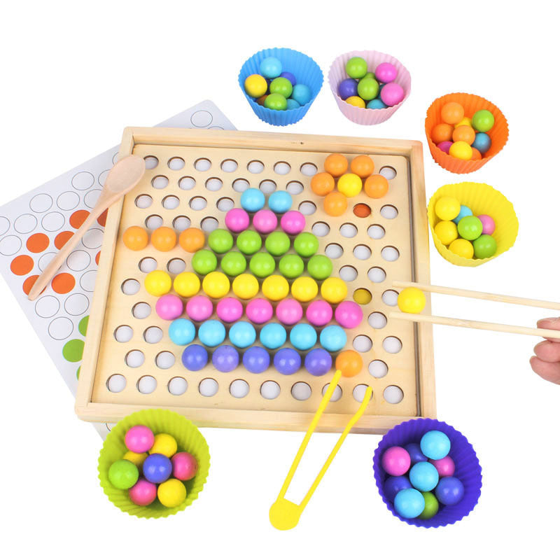2 in 1 Wooden Tweezers Bead & Memory Game