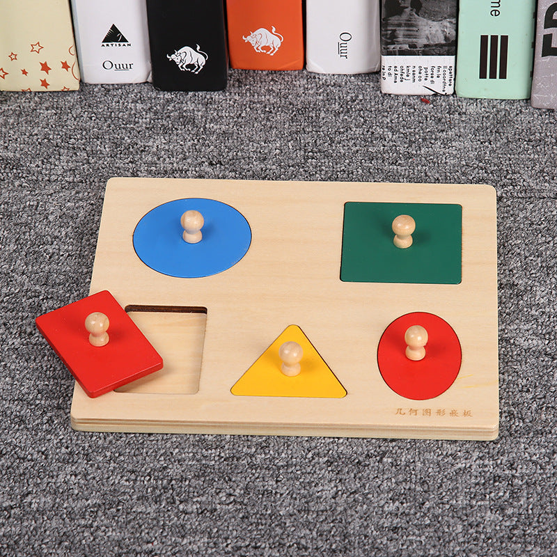 Montessori Five Geometric Shape Wooden Puzzle W-Handle