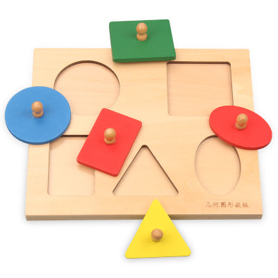 Montessori Five Geometric Shape Wooden Puzzle W-Handle