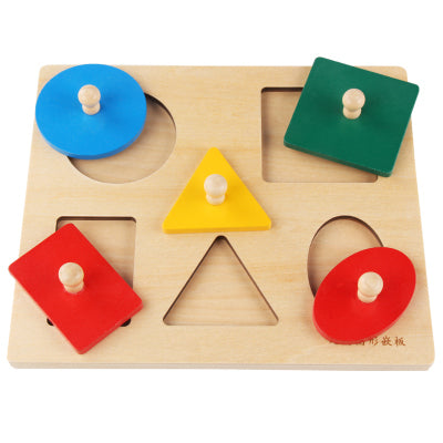 Montessori Five Geometric Shape Wooden Puzzle W-Handle