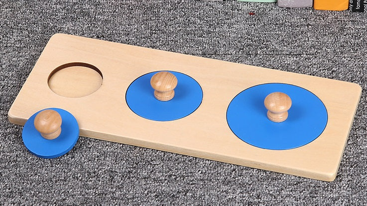Montessori Three Circles Shape Wooden Puzzle W-Handle