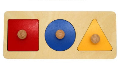 Montessori Three Geometric Shape Wooden Puzzle w-handle