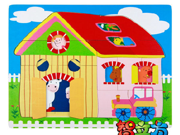 Animal home wooden puzzle (2 layers)