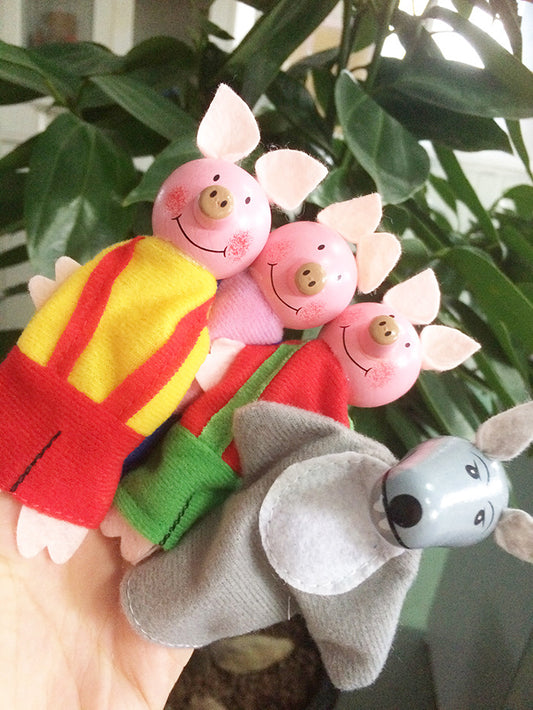 Wooden Head Finger Puppet - Three little pig