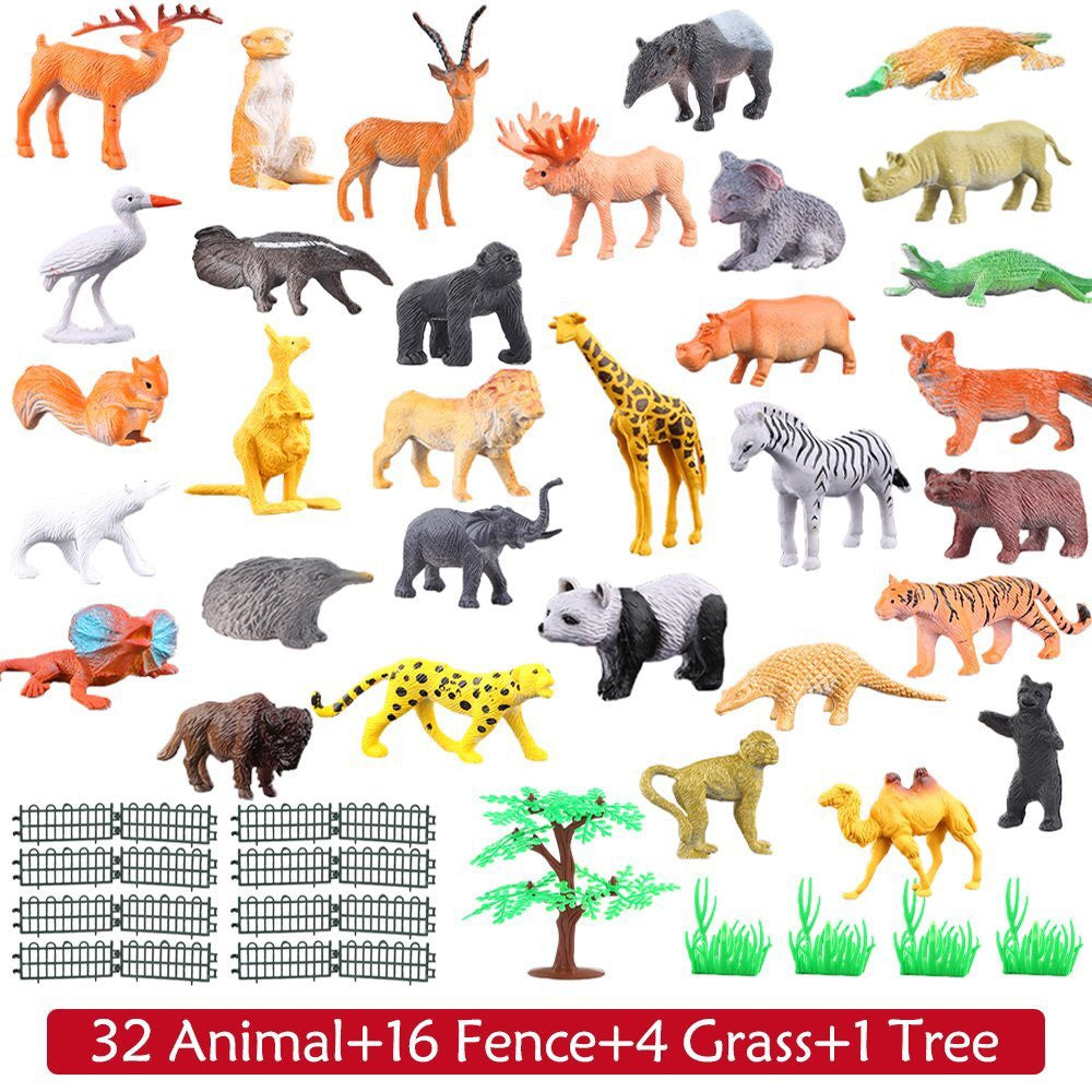 53pcs Small animal Kingdom with Tree Glass and Fence