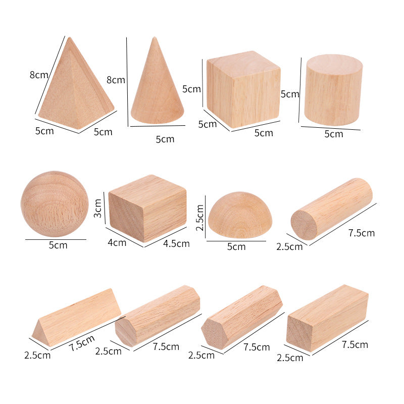 12pcs Geometric Solids Wooden Block Models