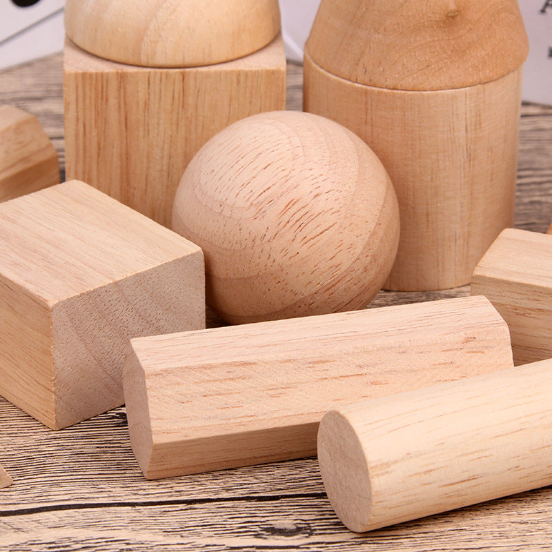 12pcs Geometric Solids Wooden Block Models