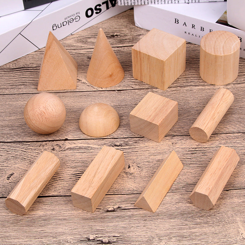 12pcs Geometric Solids Wooden Block Models