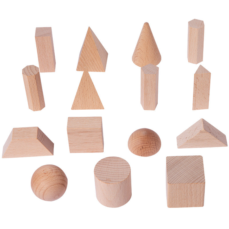 15pcs Geometric Solids Wooden Block Models