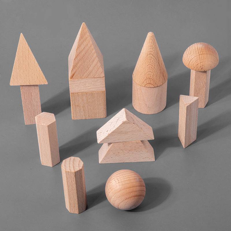 15pcs Geometric Solids Wooden Block Models