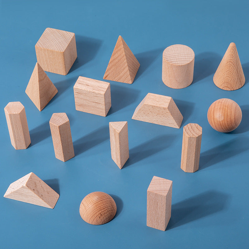 15pcs Geometric Solids Wooden Block Models