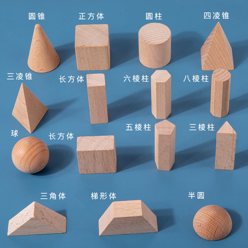 15pcs Geometric Solids Wooden Block Models
